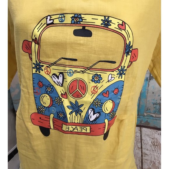 MissLook Small Yellow VW BUG Peace Shirt Short Sleeve - Picture 1 of 6